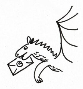 Drache mit Brief im Maul