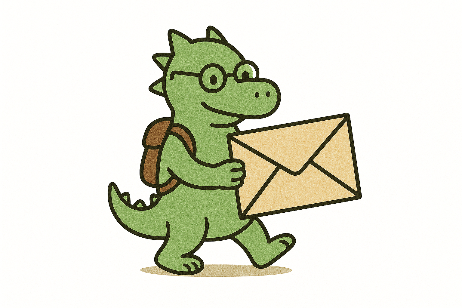 ein niedlicher Comic-Drache trägt einen übergroßen Brief