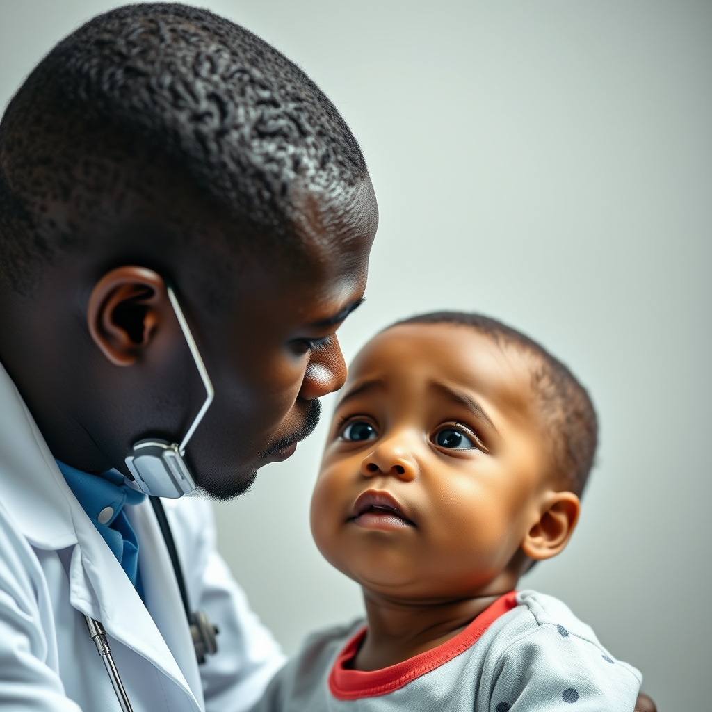 ein schwarzer Arzt behandelt ein schwarzes Kind